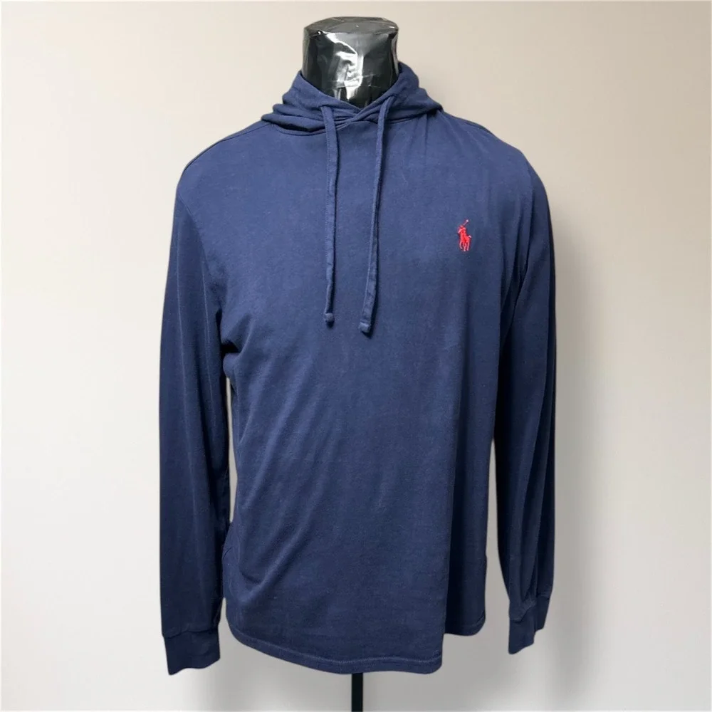 Polo Ralph Lauren Mens Small Navy Cotton Lightweight Pullover Hoodie‎ Red Pony